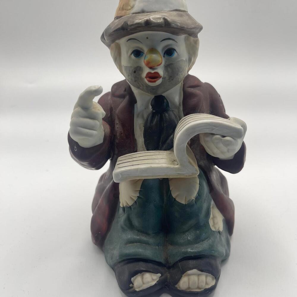 Vintage 1988 Interpur Hobo Clown Music Box with Book